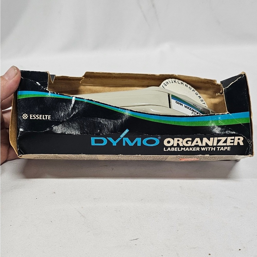 Vintage Dymo Organizer 1610 Label Maker Manual Embossing Tool with Tape Boxed
